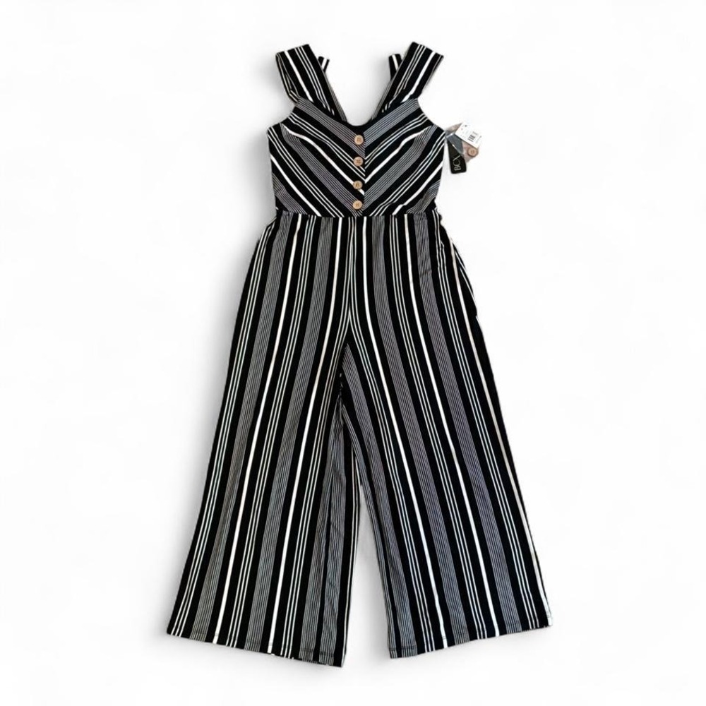 BCX black and white striped jumpsuit, size M